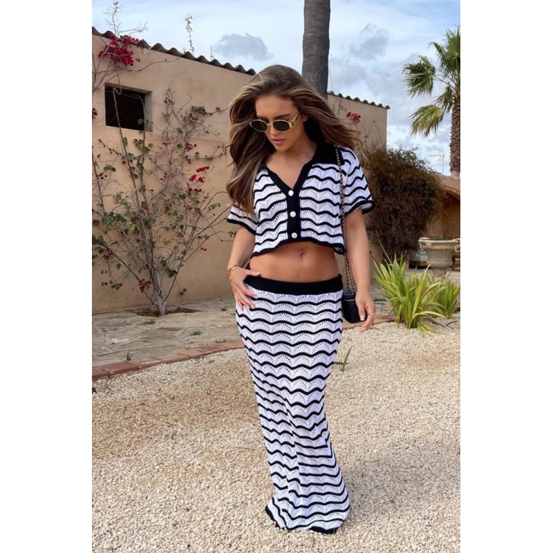 Arabella black & white crochet cardigan skirt coord