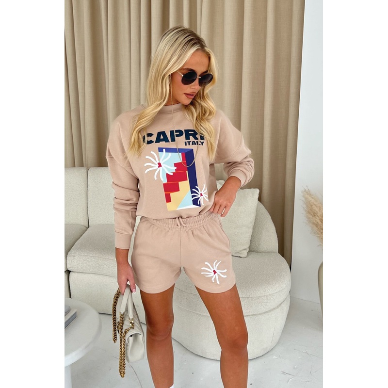 Capri Italy Stone Premium Sweater Short Loungewear Set