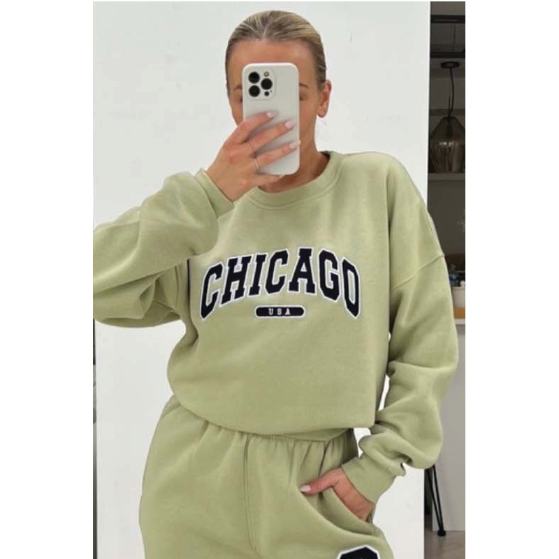 'Chicago' sage embroidered sweater premium essentials