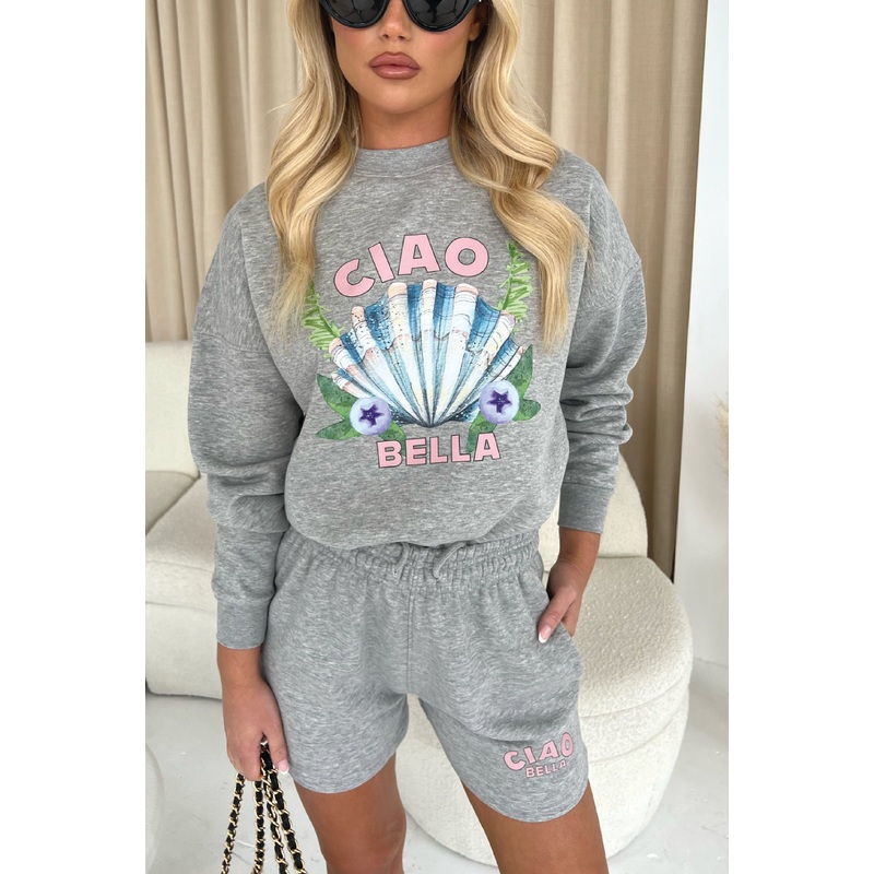 Ciao Bella Melange Grey Premium Sweater Short Loungewear Set