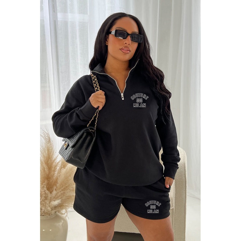 Couture Milan Black premium 3/4 zip sweater loungewear set
