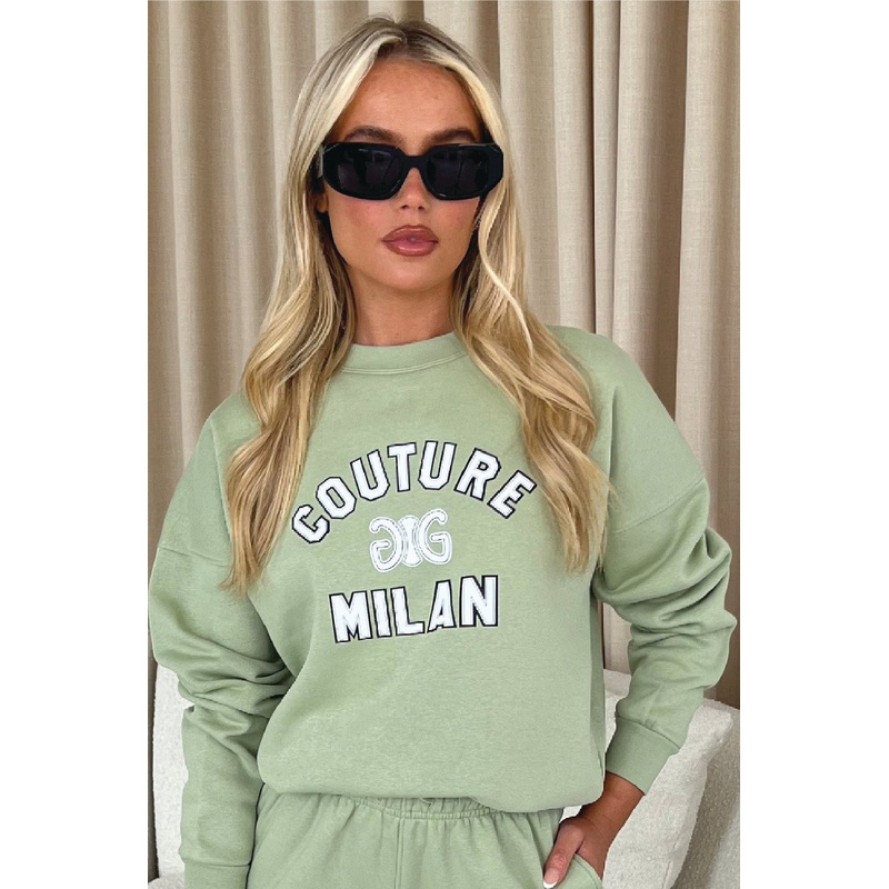 Couture Milan sage printed sweater premium essentials