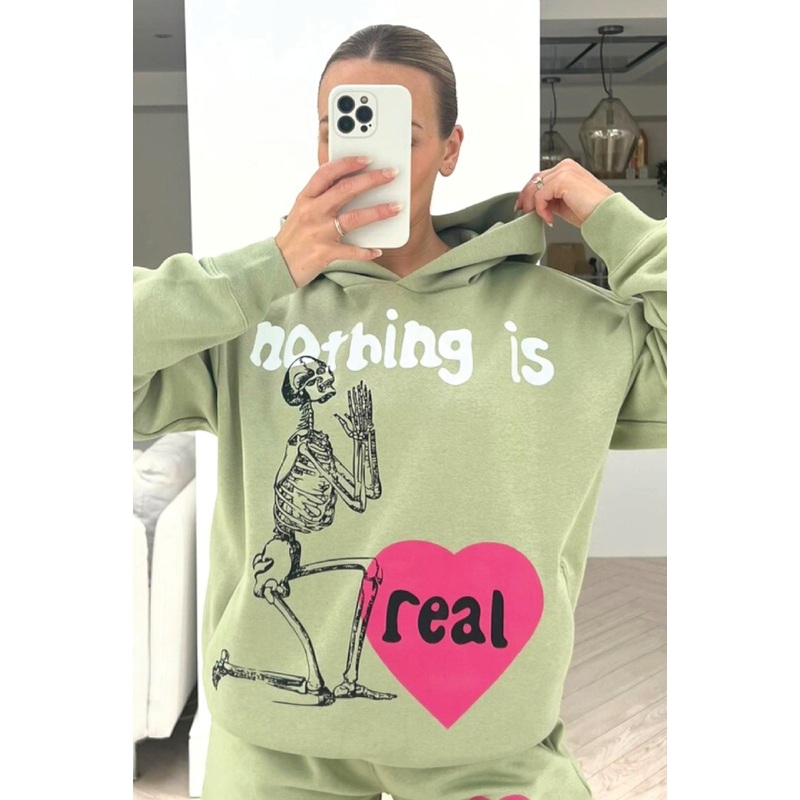 Nothing is real sage printed hoodie premium essentials