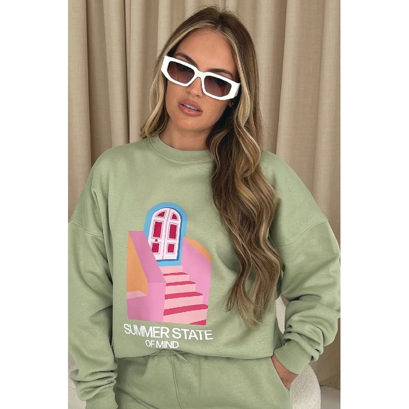 Summer state of mind sage printed sweater premium essentials