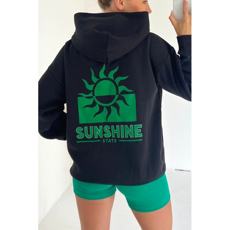 Sunshine state black printed baby blue hoodie and cycling shorts