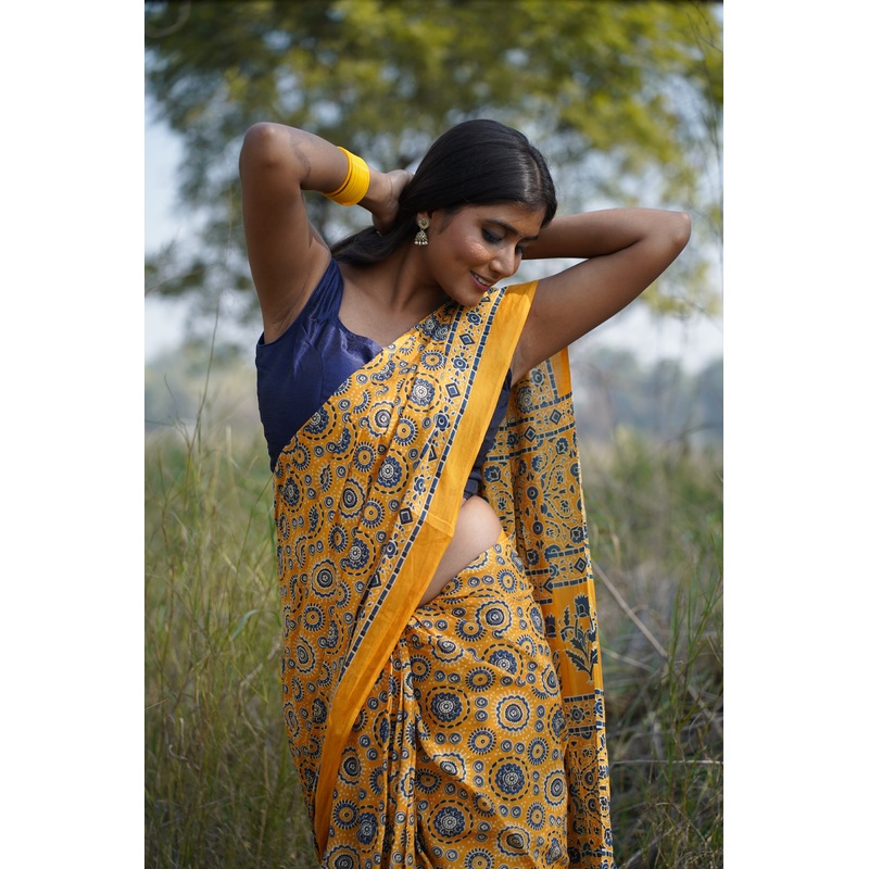 A Beautiful Sunset Ajrakh Saree