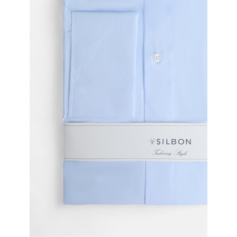 Dress shirt with white collar and light blue stripes