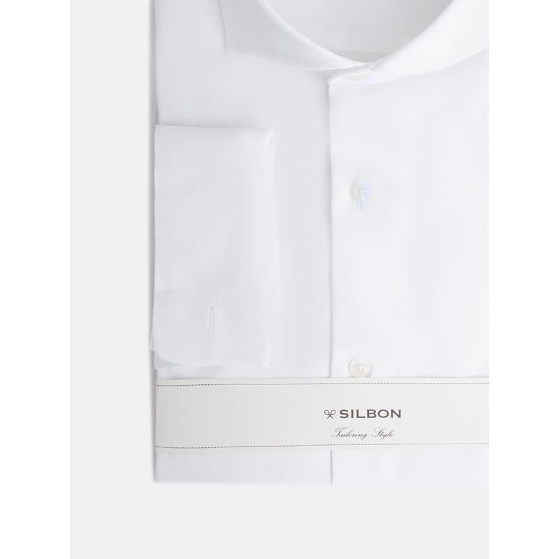 Easy iron double cuff white dress shirt