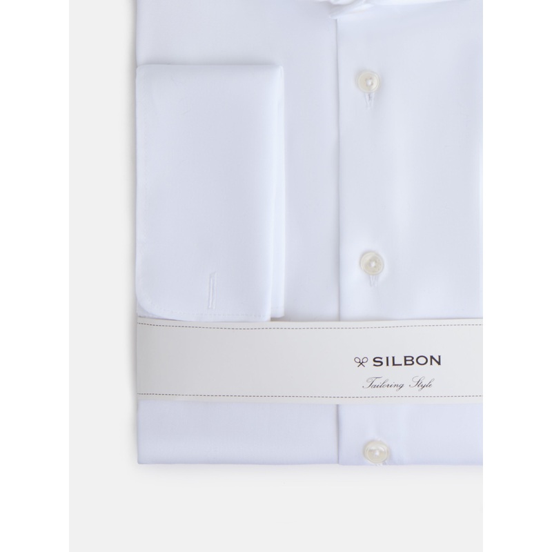 Easy iron dress shirt with double cuffs, white