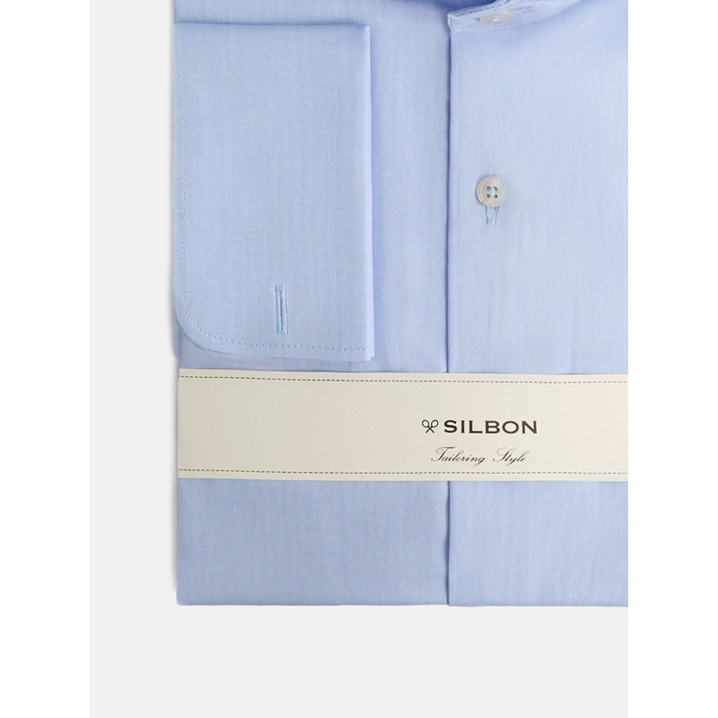 Light blue herringbone dress shirt with double cuff