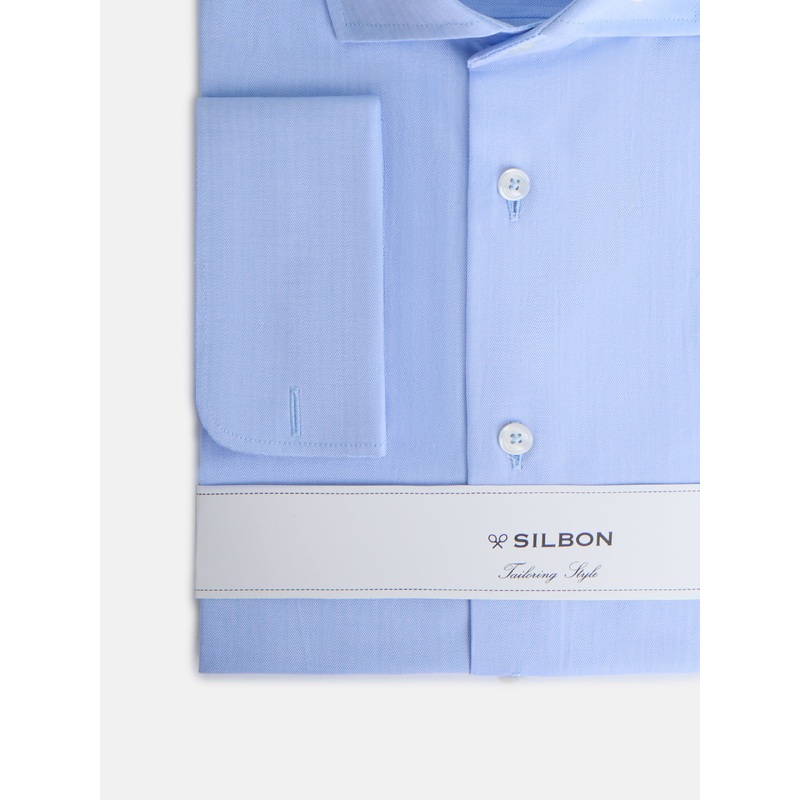 Light blue herringbone dress shirt with double cuffs