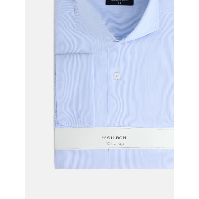Light blue striped mini dress shirt with double cuff