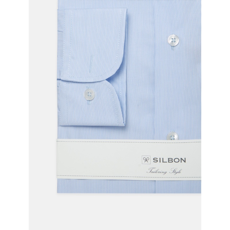 Light blue striped mini dress shirt with single cuff