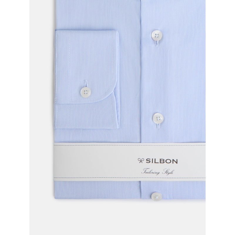Mini striped dress shirt with simple light blue cuffs