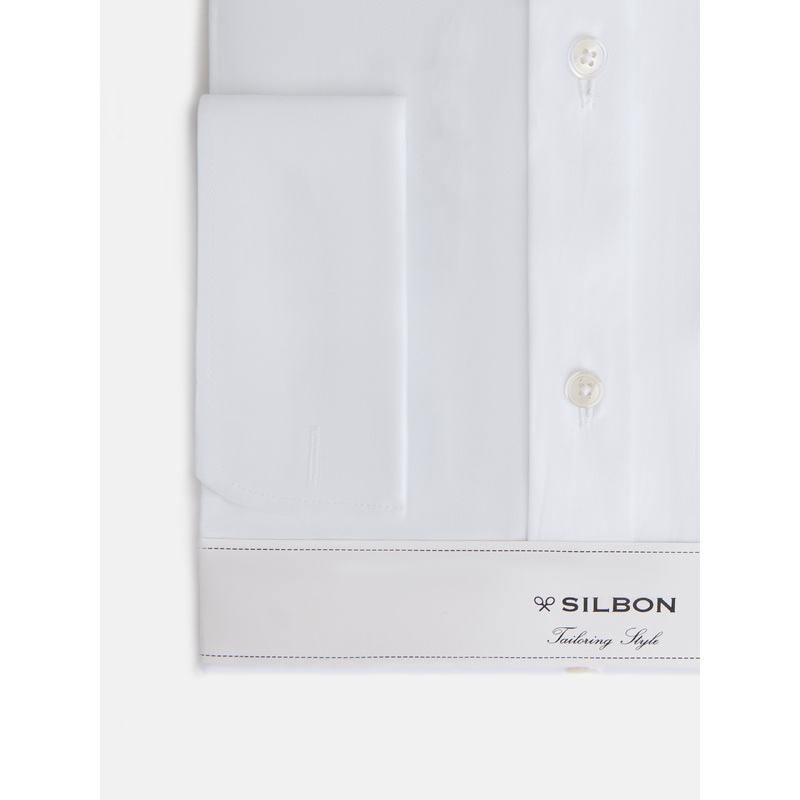 White herringbone dress shirt with double cuffs