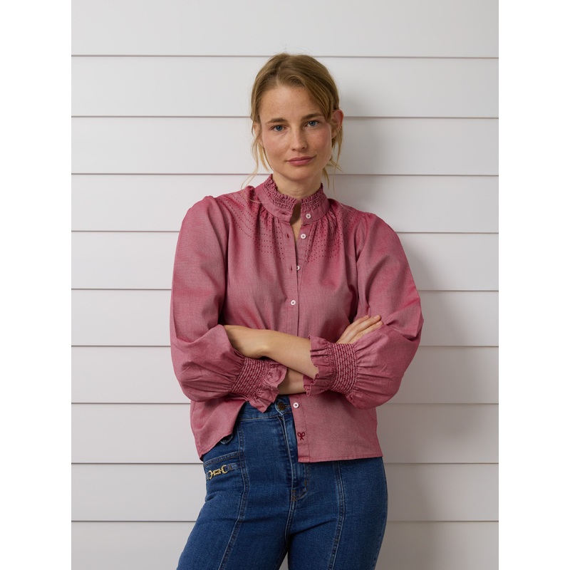 Burgundy gathered cuff shirt