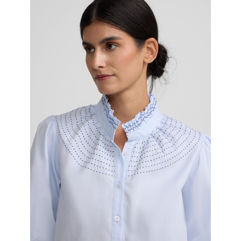Light blue gathered cuff shirt