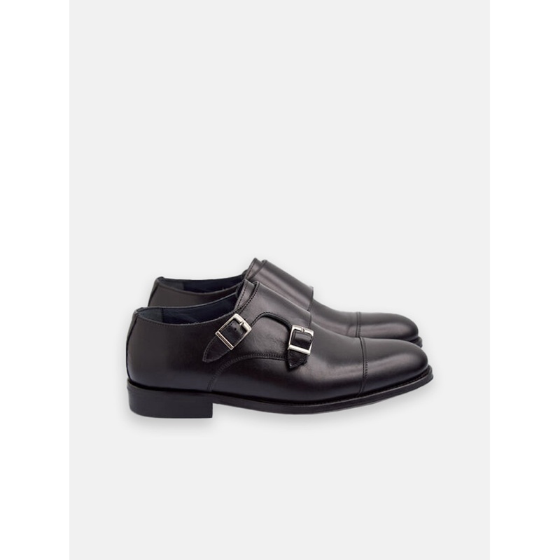 Black leather monkstrap dress shoe