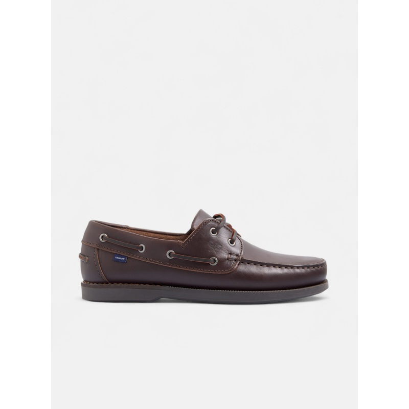 Dark brown fine leather nautical shoe