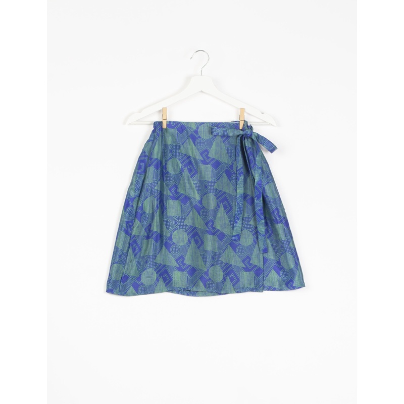Wraparound Skirt - Blue Geometric