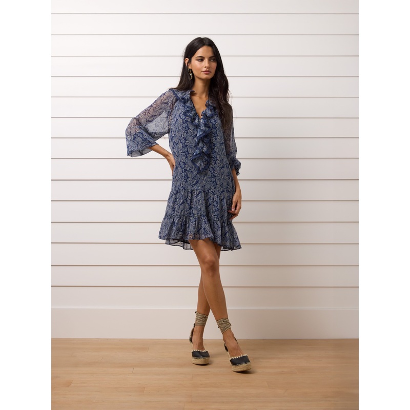 Blue printed ruffled mini dress