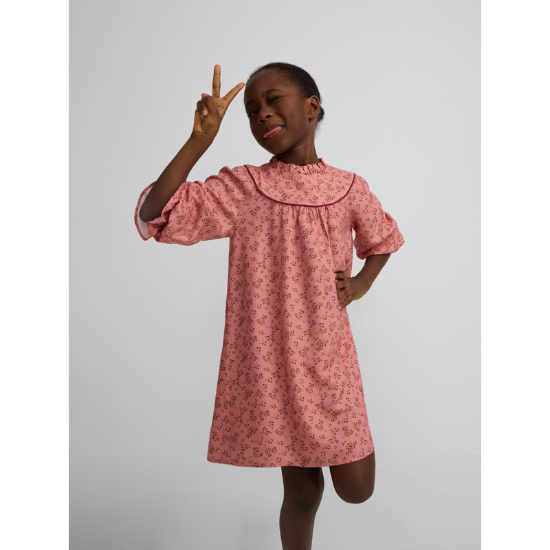 Girl's dress with pink flower print cuffs