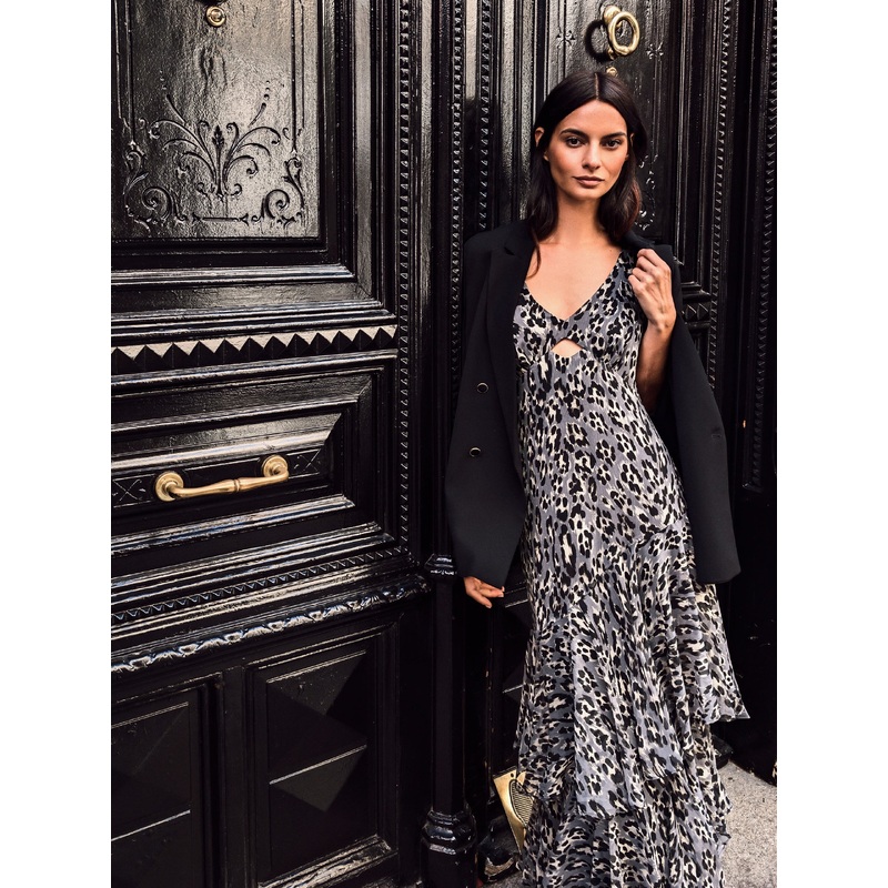 Long blue animal print dress