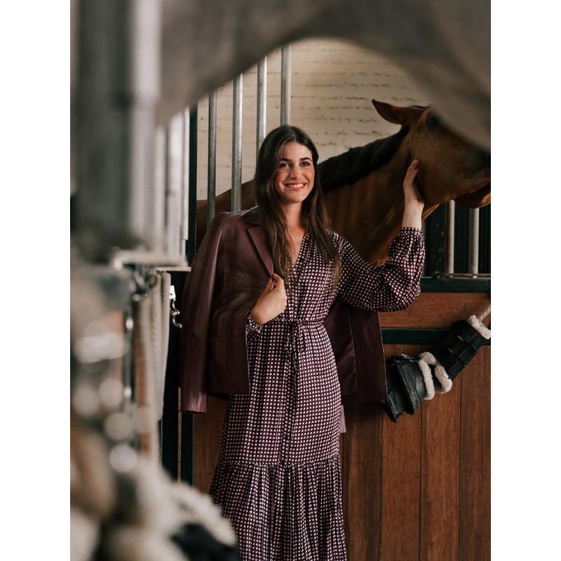 Long purple geometric print dress