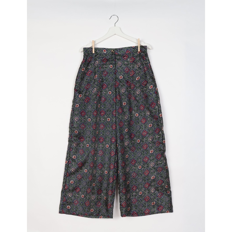 Wide Leg Patch Pocket Pants - Green Tropical