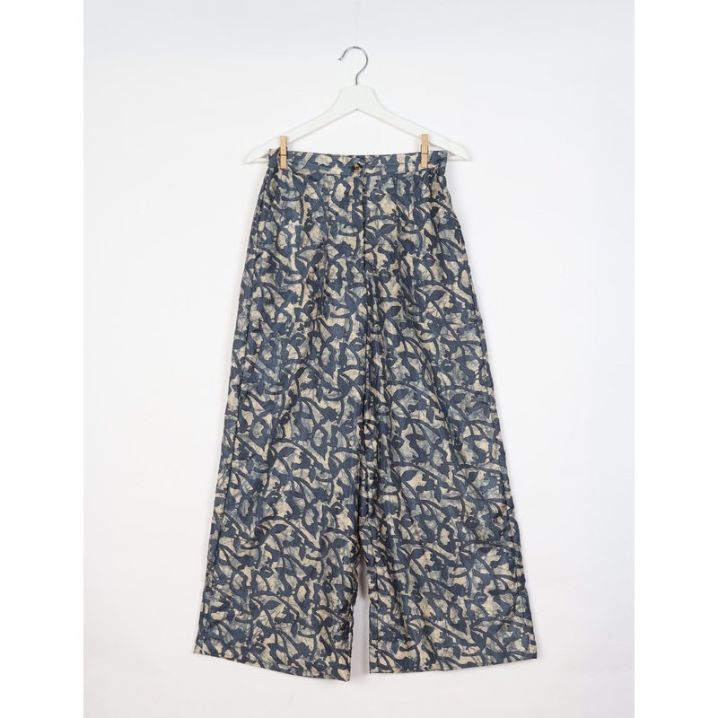 Wide Leg Patch Pocket Pants - Grey Abstract