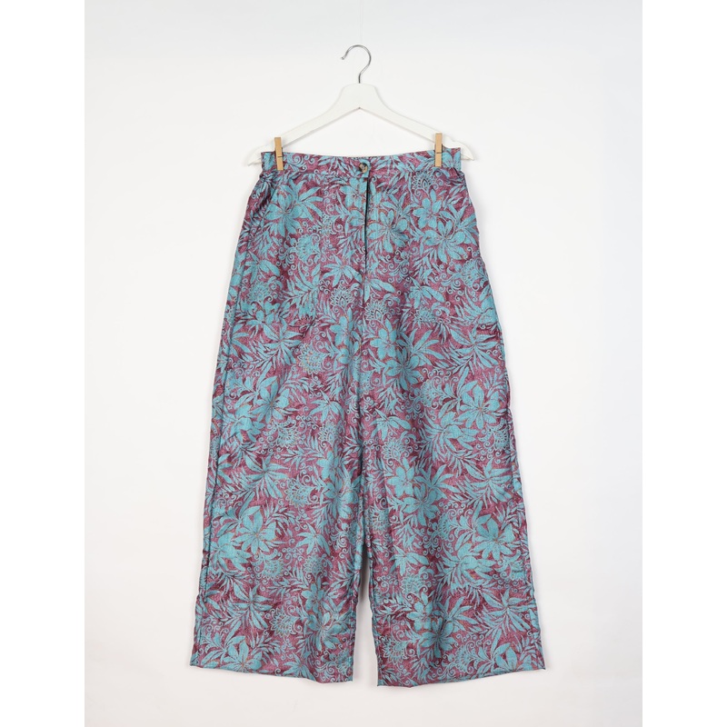 Wide Leg Patch Pocket Pants - Purple Floral