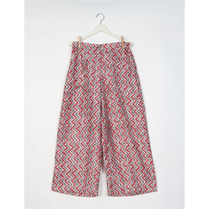 Wide Leg Patch Pocket Pants - White Geometric