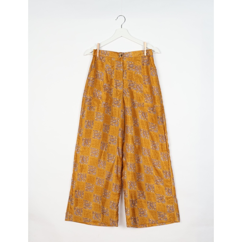 Wide Leg Patch Pocket Pants - Yellow Paisley