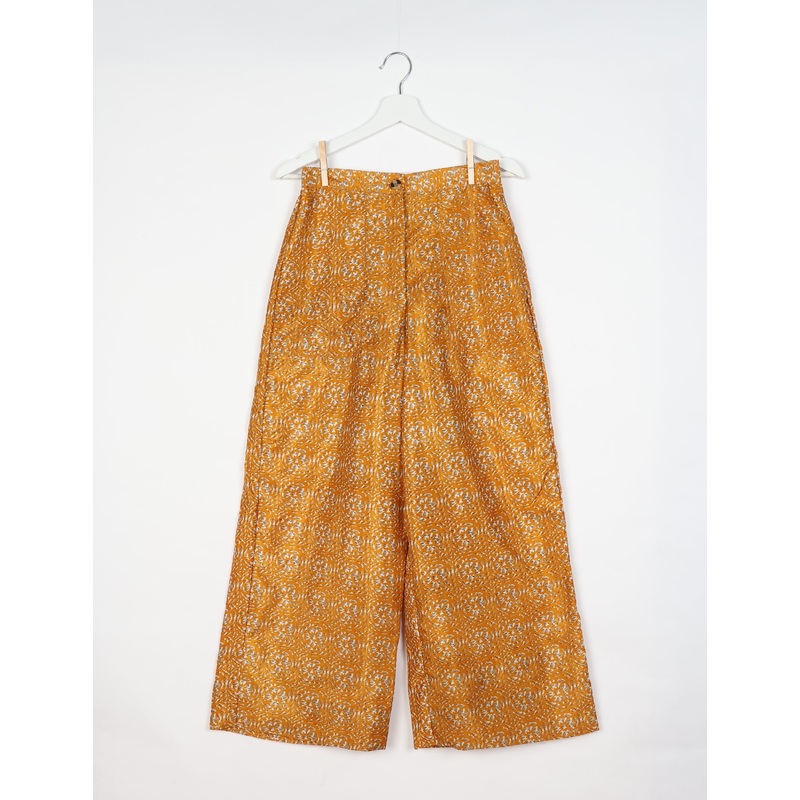Wide Leg Patch Pocket Pants - Yellow Tropical