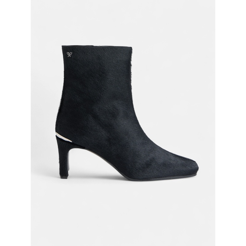 Black fur heeled bootie