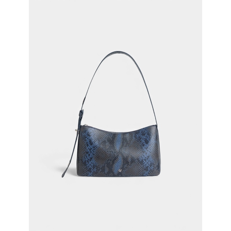 Blue animal print leather pouch bag