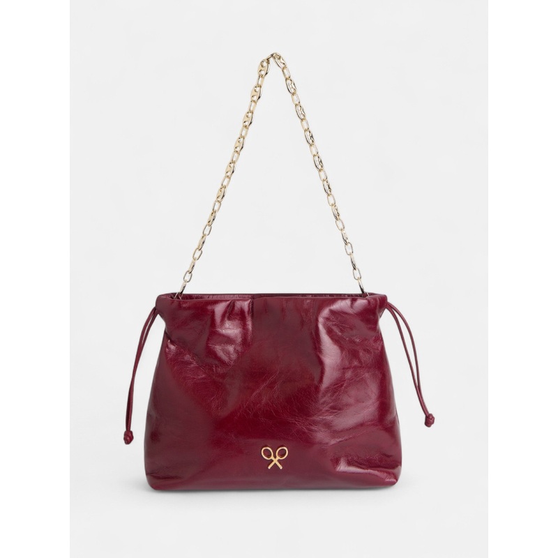 Burgundy leather gathered bag