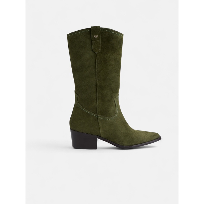 Green suede cowboy boots