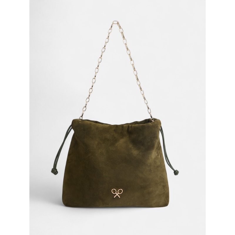 Green suede leather gathered bag