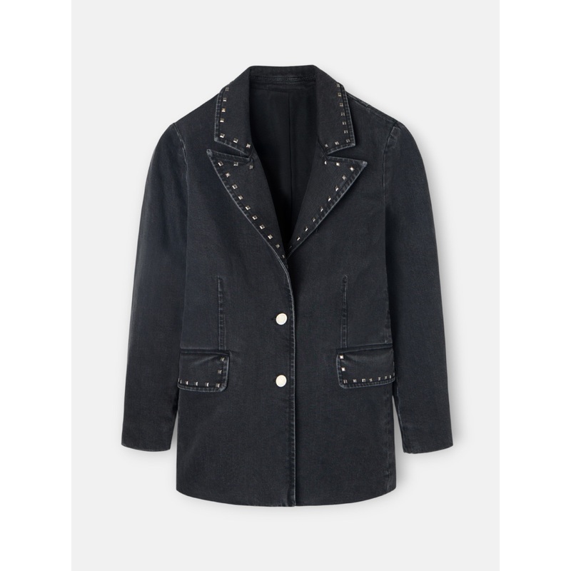 gray studded denim blazer