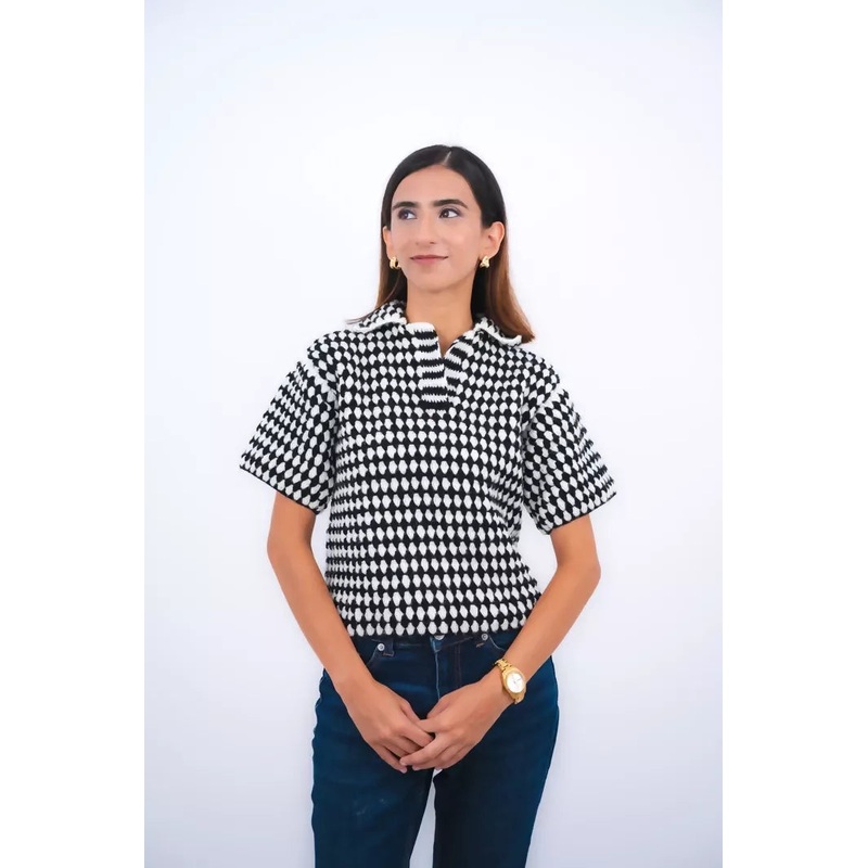 Adam Black and White Checkered Crochet Shirt
