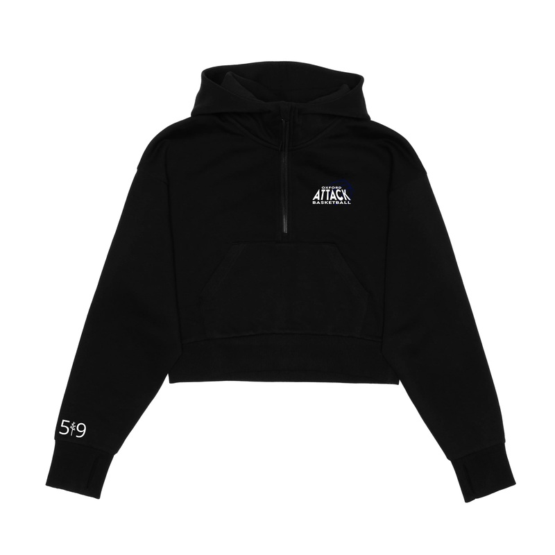 OXFORD ATTACK EMBROIDERED CROPPED SCUBA 1/2 ZIP HOODIE (WOMENS)