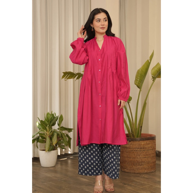 Aayat - Pintuck Flared Kurta with Block Print Pants
