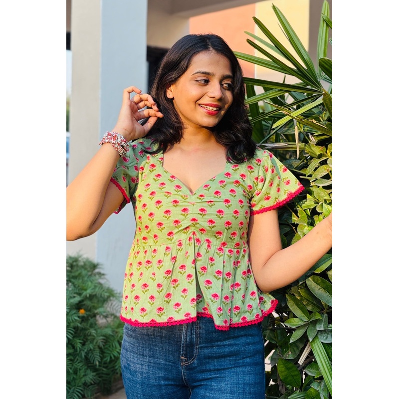 Ziva Lime Green Blossom Top