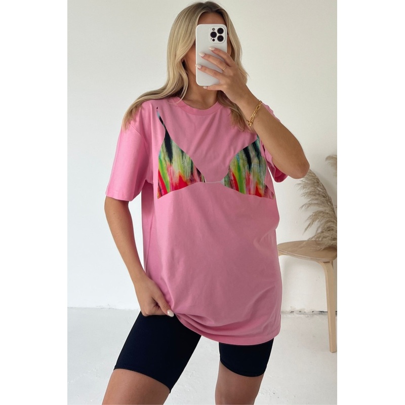 Bra baby pink multi-colour Print T-shirt