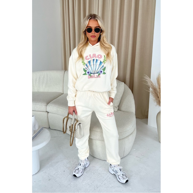 Ciao bella ecru hoodie and joggers premium loungewear