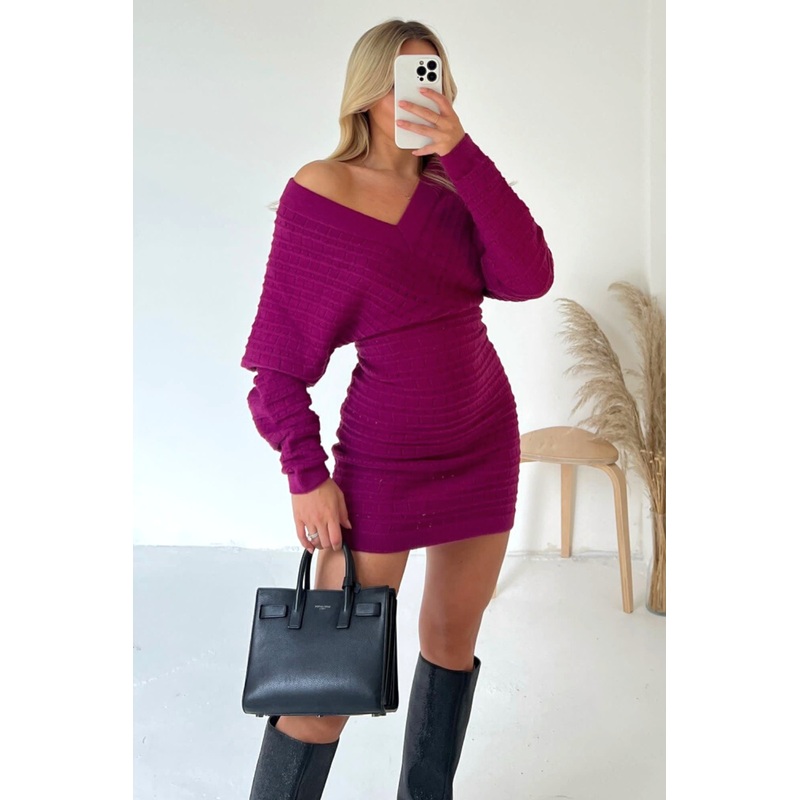 Mia purple v-neck jumper dress