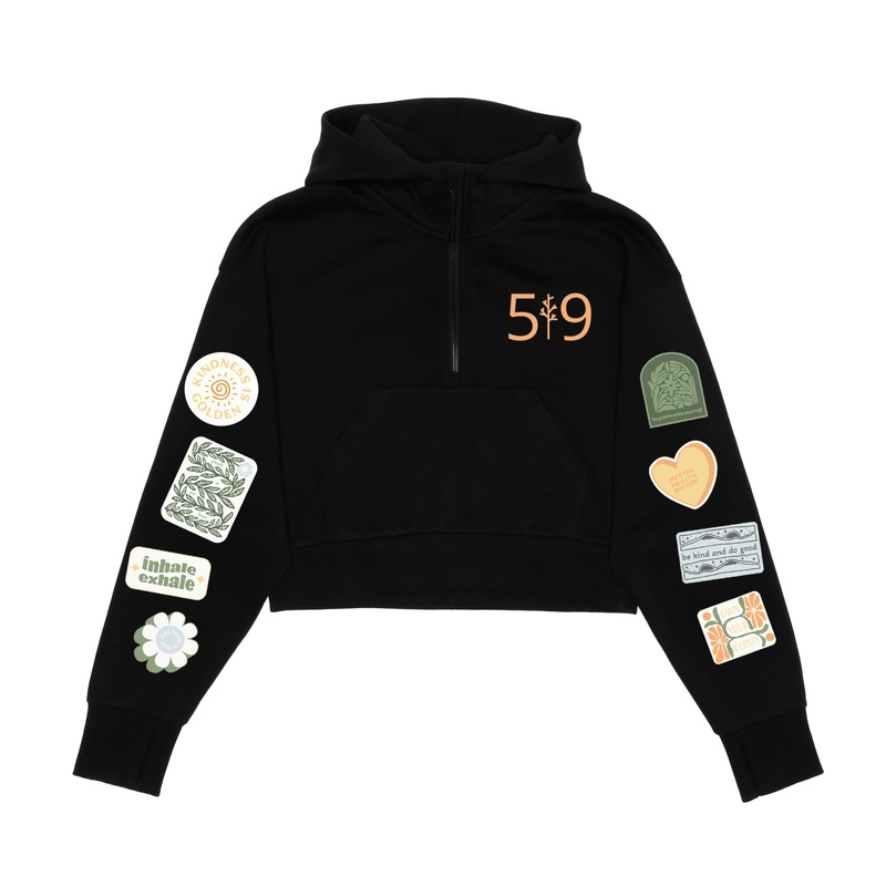 MINDFUL MOMENTS CROPPED SCUBA 1/2 ZIP HOODIE (WOMENS)