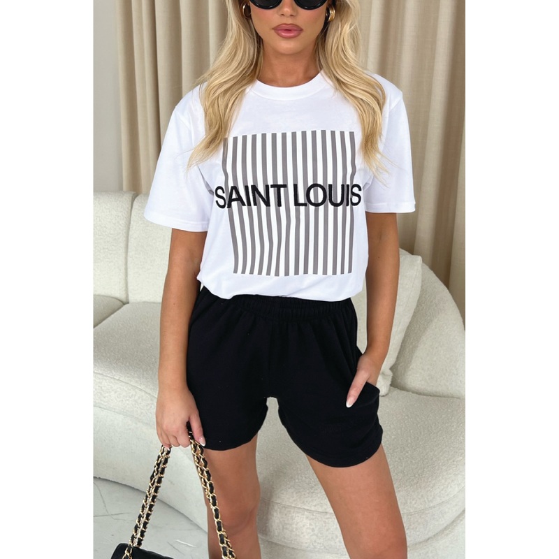 Saint Louis black and grey embroidered premium short tee coord