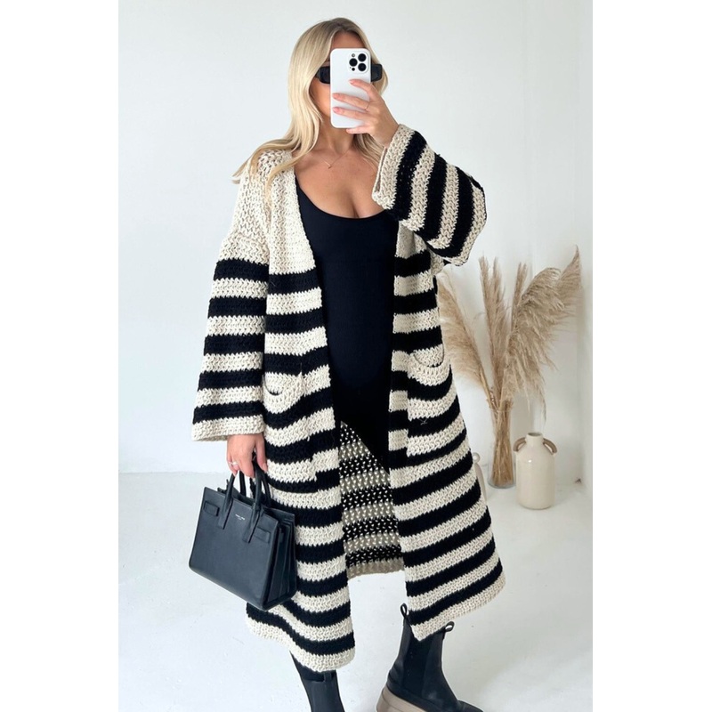 Elizabeth striped chunky knit long cardigan